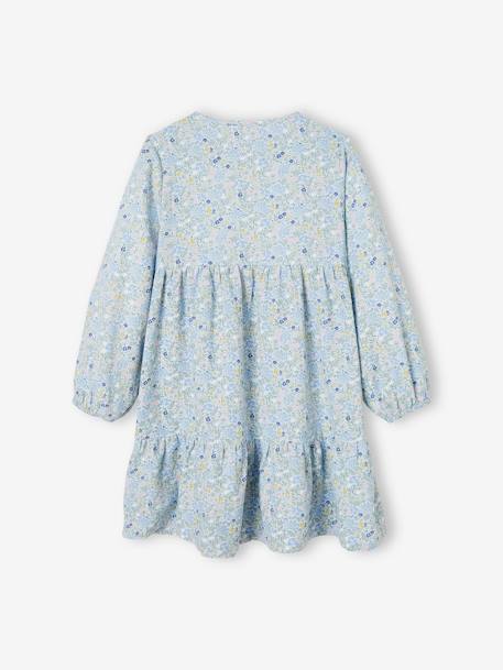 Vestido con volantes, flores y detalle acolchado fantasía para niña azul claro 