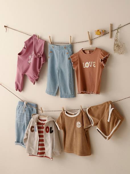 Conjunto de felpa rizada para bebé: camiseta + short marrón grisáceo 