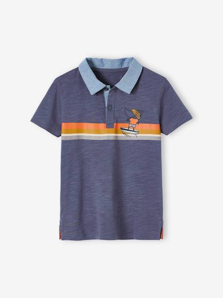 Polo a rayas con detalles chambray para niño azul pizarra 