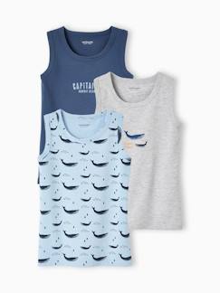 Pijamas y bodies bebé-Niño-Ropa interior-Pack de 3 camisetas de tirantes «Ballenas» para niño
