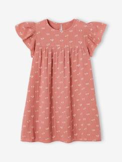 Niña-Vestidos-Vestido de gasa de algodón estampado con mangas mariposa, para niña