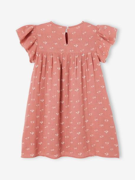 Vestido de gasa de algodón estampado con mangas mariposa, para niña teja+verde agua 