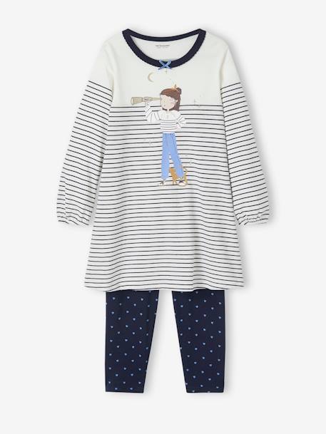 Camisón marinero «Musa» + leggings con estampado de corazones azul marino 