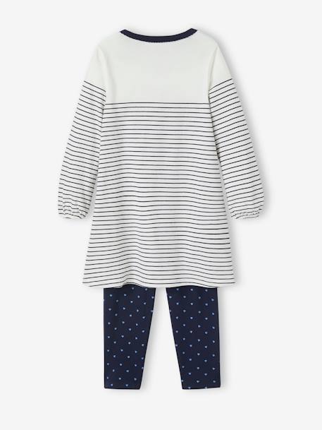 Camisón marinero «Musa» + leggings con estampado de corazones azul marino 