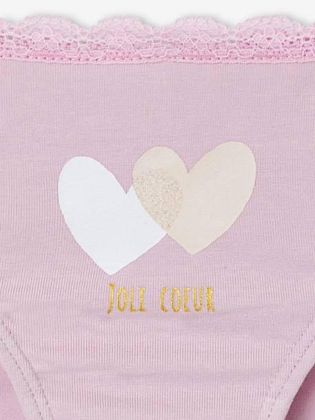 Pack de 5 braguitas para niña «Corazones» lila 