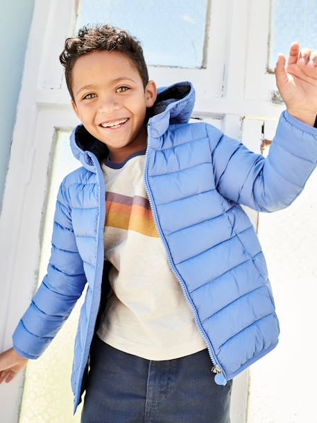 Chaqueta acolchada ligera con capucha y relleno de poliéster reciclado, para niño azul+azul marino+azul petróleo+BEIGE OSCURO LISO CON MOTIVOS+verde 