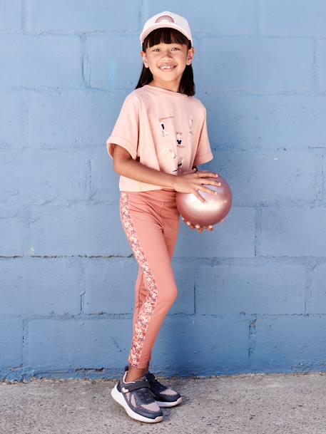 Leggings deportivos de tejido técnico con bandas laterales con motivos de flores para niña arcilla 