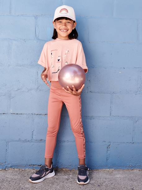 Leggings deportivos de tejido técnico con bandas laterales con motivos de flores para niña arcilla 