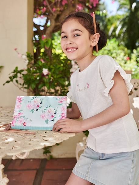 Camiseta con bordado «adorable» y manga corta con smocks para niña crudo 