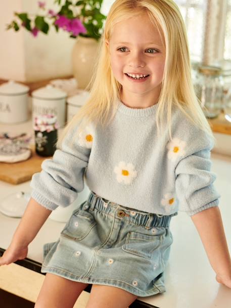 Falda vaquera con bordado de flores para niña doble stone 