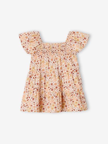 Vestido con smocks y estampado de flores para bebé crudo 