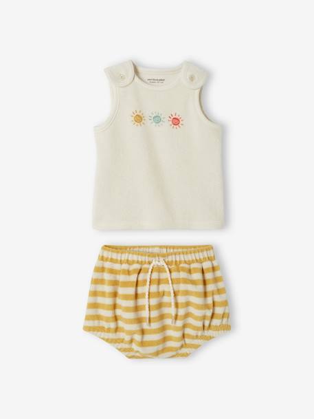 Conjunto de felpa rizada para bebé: short y camiseta de tirantes amarillo pálido 