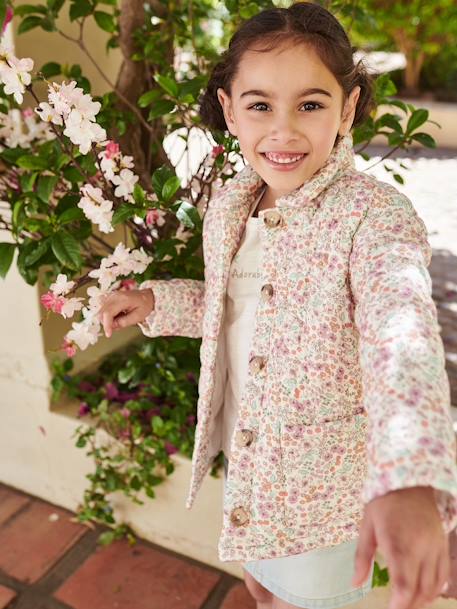 Chaqueta acolchada con estampado de flores para niña crudo 