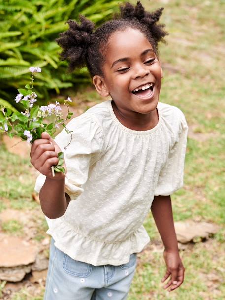 Camiseta blusa con bordado de flores, para niña crudo 