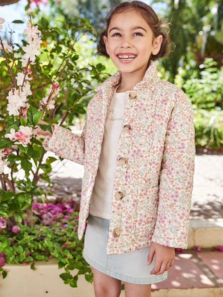 Chaqueta acolchada con estampado de flores para niña crudo 