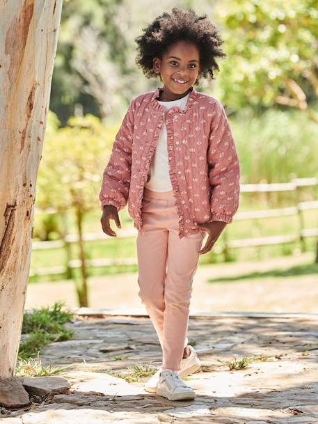 Chaqueta acolchada con estampado de flores para niña teja+verde estampado 