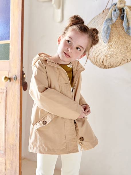 Trench con capucha especial para entretiempo para niña beige+caqui 