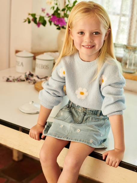 Falda vaquera con bordado de flores para niña doble stone 