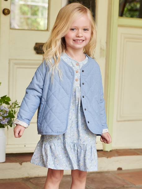 Chaqueta acolchada de chambray con forro de flores para niña doble stone 