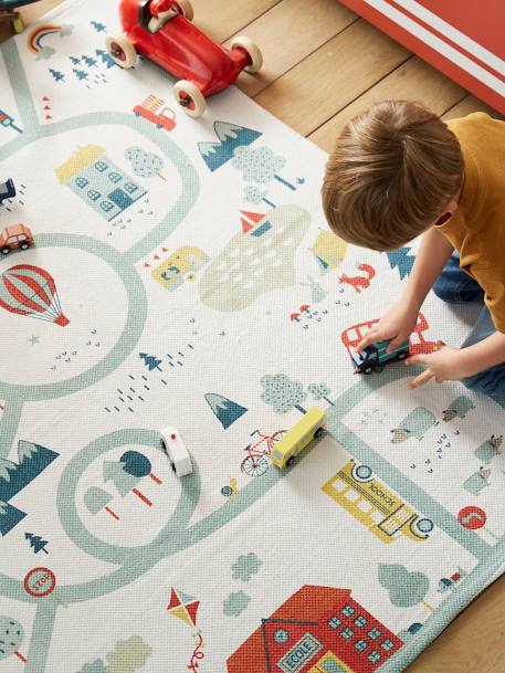 Alfombra infantil con dibujo de globo aerostático - Color gris y blanco