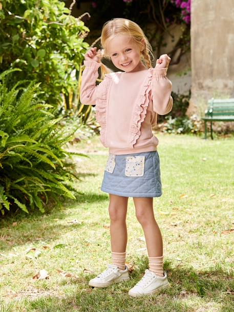 Falda vaquera con acolchado y bolsillos con estampado de flores para niña doble stone 