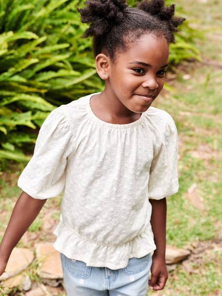 Camiseta blusa con bordado de flores, para niña crudo 