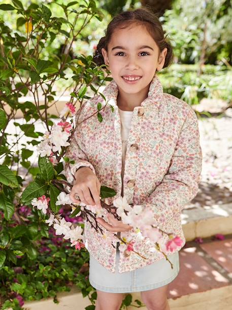 Chaqueta acolchada con estampado de flores para niña crudo 