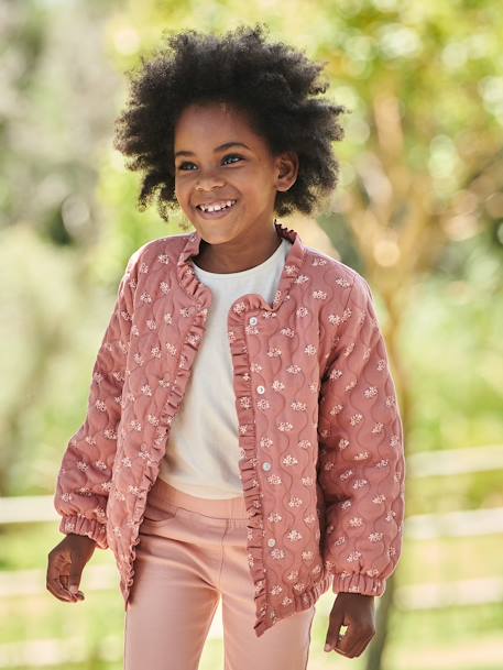 Chaqueta acolchada con estampado de flores para niña teja+verde estampado 