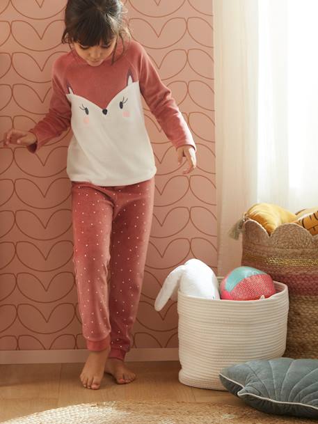 Pijama Zorro de terciopelo, para niña ROSA OSCURO LISO CON MOTIVOS 