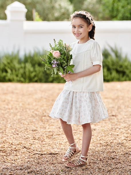 Falda de fiesta con flores, para niña BLANCO CLARO ESTAMPADO+crudo 