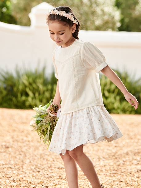 Blusa con encaje efecto lino para niña crudo 