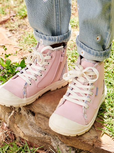 Zapatillas deportivas infantiles de caña alta con cordones y cremallera rosa 