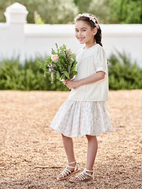 Blusa con encaje efecto lino para niña crudo 