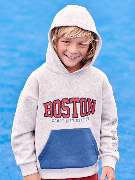 Sudadera deportiva con capucha y motivo del equipo de Boston para niño gris jaspeado 