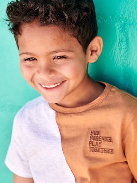 Camiseta colorblock de manga corta para niño gris jaspeado+verde agua 