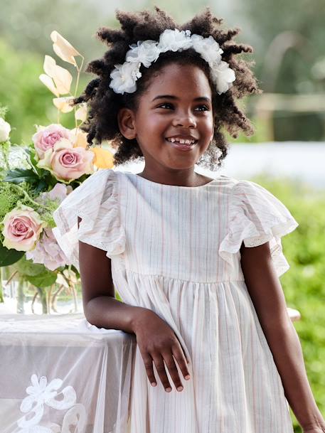 Vestido de fiesta a rayas con hilo brillante para niña crudo 