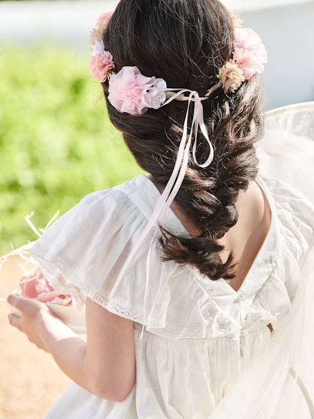 Vestido de fiesta con detalles de bordado inglés para niña crudo 