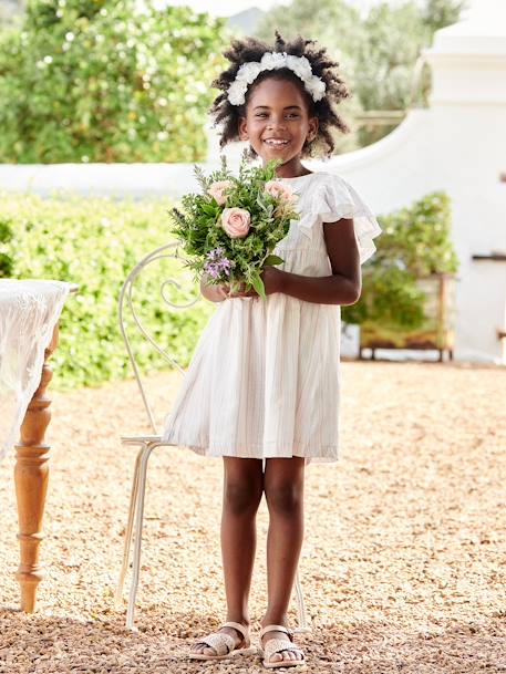 Vestido de fiesta a rayas con hilo brillante para niña crudo 