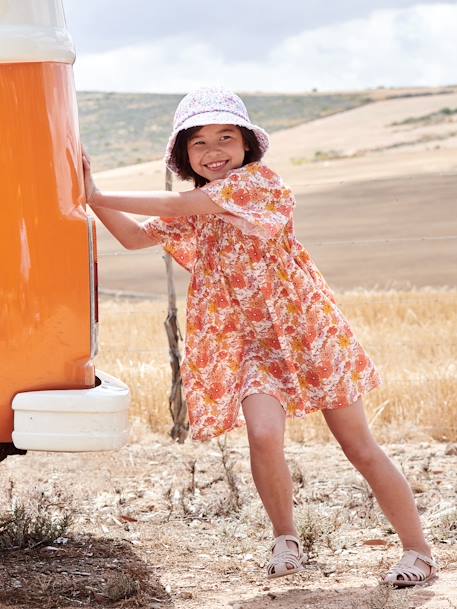 Vestido estampado de flores con smocks para niña nude 