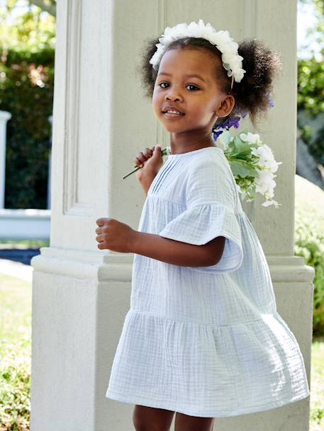 Vestido de gasa de algodón para niña azul claro 