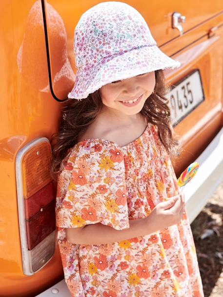 Vestido estampado de flores con smocks para niña nude 