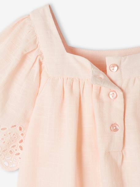 Vestido adornado con bordado inglés y mangas mariposa para niña rosa rosa pálido 