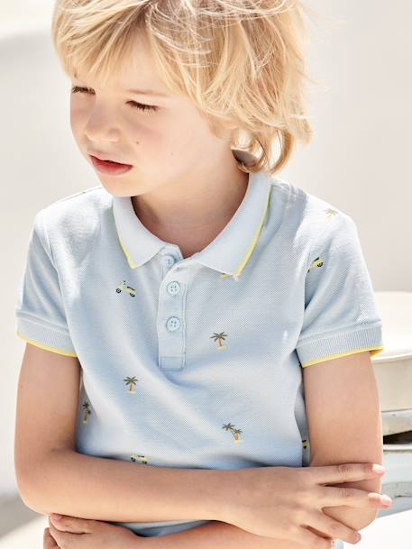 Polo de punto piqué con estampado para niño azul estampado+crudo 