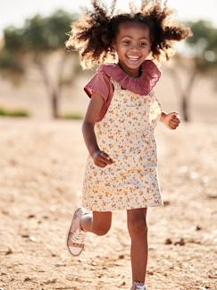 Niña-Vestido peto con flores y tirantes con volantes