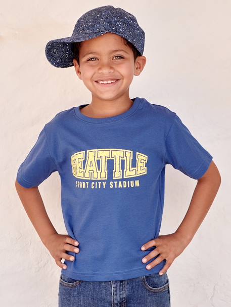 Camiseta estilo universitario para niño azul+blanco 