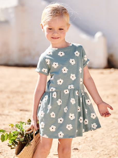 Vestido estampado para niña blanco estampado+crudo+rayas azul+rosa rosa pálido+verde esmeralda+VERDE OSCURO ESTAMPADO 