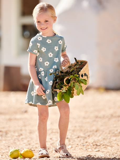 Vestido estampado para niña blanco estampado+crudo+rayas azul+rosa rosa pálido+verde esmeralda+VERDE OSCURO ESTAMPADO 