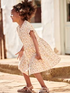 -Vestido abotonado de flores, para niña