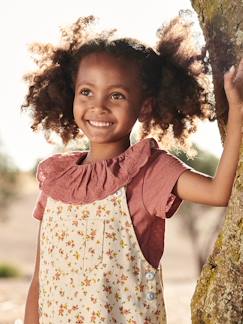 Niña-Camiseta con cuello de bordado inglés para niña