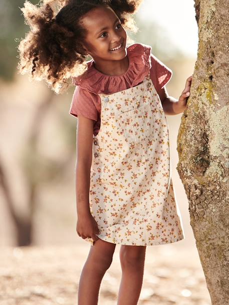 Vestido peto con flores y tirantes con volantes gris perla 